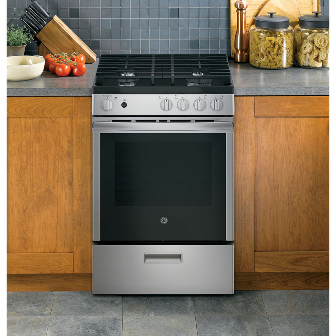 GE 24" Free Standing Range with Removable Storage Drawer Stainless Steel