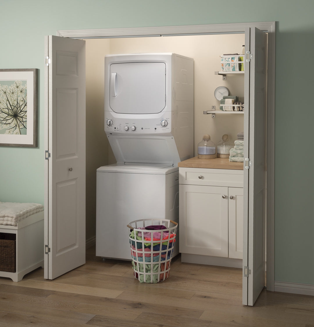 GE 27" Unitized Spacemaker Washer and Gas Dryer White