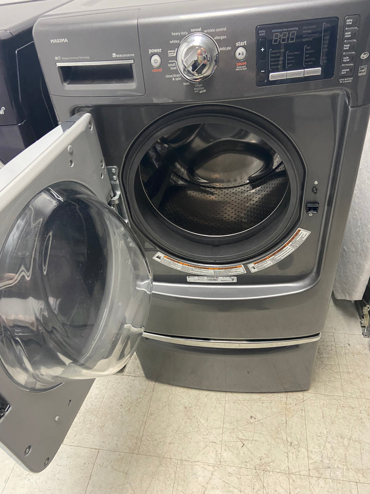 [USED] Maytag Maxima Washer with Pedestal and New Gasket - Chrome