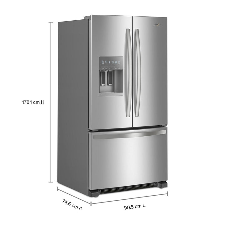 Whirlpool Refrigerator French Door with Water Dispenser & Ice Maker, Bottom Freezer 36"